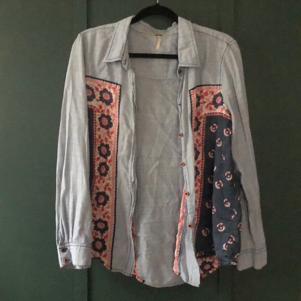 Free people chambray denim bandana button down top